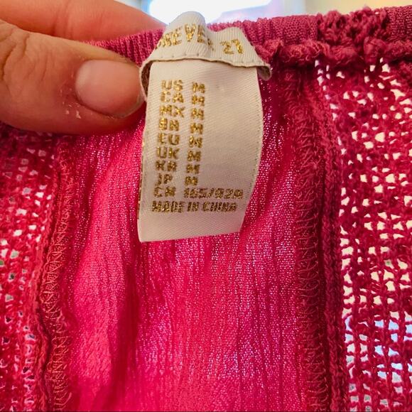 FOREVER 21 F21 Pink Crochet Off Shoulder Boxy Oversized Crop Top Shirt Blouse M - Picture 6 of 6